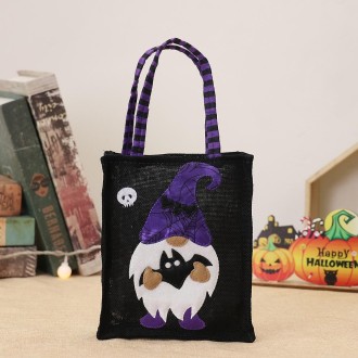 Halloween Cartoon Doll Linen Tote Bags(Black)