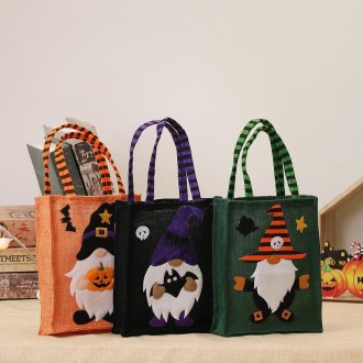 Halloween Cartoon Doll Linen Tote Bags(Black)