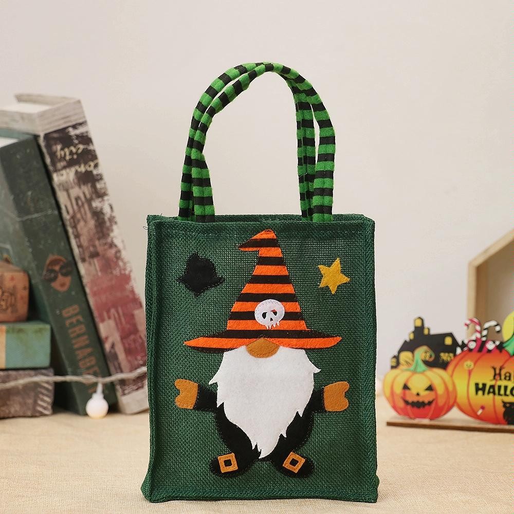 Halloween Cartoon Doll Linen Tote Bags(Green)