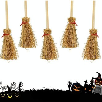 5pcs Halloween Mini Broom Ornaments Witch Broom Toy Accessories White Rope 5cm x 14cm