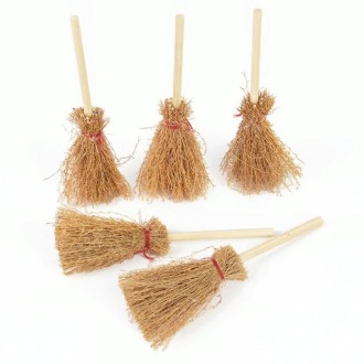 5pcs Halloween Mini Broom Ornaments Witch Broom Toy Accessories White Rope 5cm x 14cm