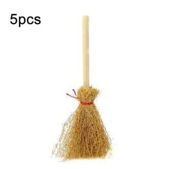 5pcs Halloween Mini Broom Ornaments Witch Broom Toy Accessories Red Rope 4cm x 9.5cm