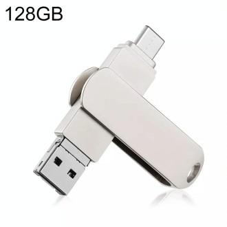 RQW-10X 3 in 1 USB 2.0 & 8 Pin & USB-C / Type-C 128GB Flash Drive, for iPhone & iPad & iPod & Most Android Smartphones & PC Comp