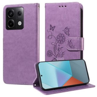 For Redmi Note 13 Pro 5G Embossed Butterfly Flowers Leather Phone Case(Purple)