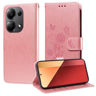 For Redmi Note 13 Pro 4G Embossed Butterfly Flowers Leather Phone Case(Rose Gold)