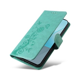 For Redmi Note 13 Pro 5G Embossed Butterfly Flowers Leather Phone Case(Green)