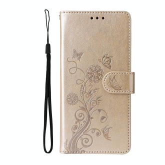 For Redmi Note 13 Pro 5G Embossed Butterfly Flowers Leather Phone Case(Gold)