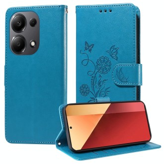 For Redmi Note 13 Pro 4G Embossed Butterfly Flowers Leather Phone Case(Blue)