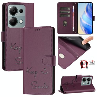 For Redmi Note 13 Pro 4G Global Smile Embossing RFID Leather Phone Case(Violet)