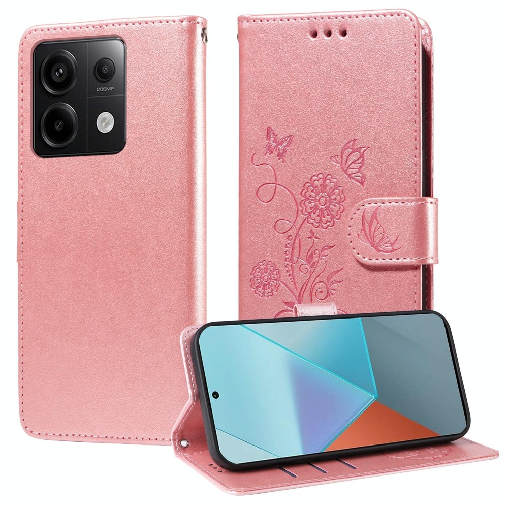 For Redmi Note 13 Pro 5G Embossed Butterfly Flowers Leather Phone Case(Rose Gold)