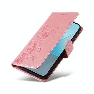 For Redmi Note 13 Pro 5G Embossed Butterfly Flowers Leather Phone Case(Rose Gold)