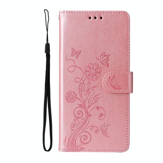 For Redmi Note 13 Pro 5G Embossed Butterfly Flowers Leather Phone Case(Rose Gold)