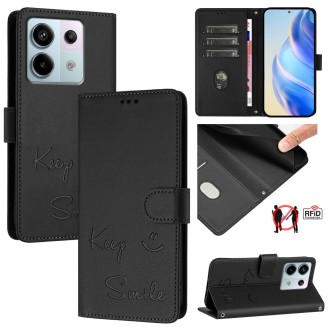 For Redmi Note 13 Pro 5G Global Smile Embossing RFID Leather Phone Case(Black)