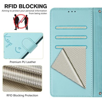 For Redmi Note 13 Pro 4G Global Smile Embossing RFID Leather Phone Case(Mint Green)