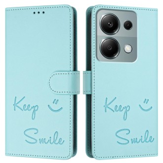 For Redmi Note 13 Pro 4G Global Smile Embossing RFID Leather Phone Case(Mint Green)