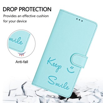 For Redmi Note 13 Pro 4G Global Smile Embossing RFID Leather Phone Case(Mint Green)