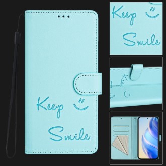 For Redmi Note 13 Pro 4G Global Smile Embossing RFID Leather Phone Case(Mint Green)