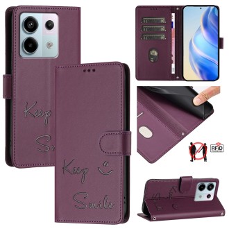 For Redmi Note 13 Pro 5G Global Smile Embossing RFID Leather Phone Case(Violet)