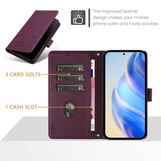 For Redmi Note 13 Pro 5G Global Smile Embossing RFID Leather Phone Case(Violet)