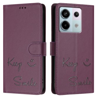 For Redmi Note 13 Pro 5G Global Smile Embossing RFID Leather Phone Case(Violet)