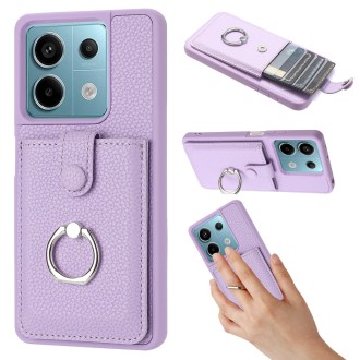 For Redmi Note 13 Pro 5G Litchi Texture Drawing Card Bag Ring Holder Phone Case(Purple)