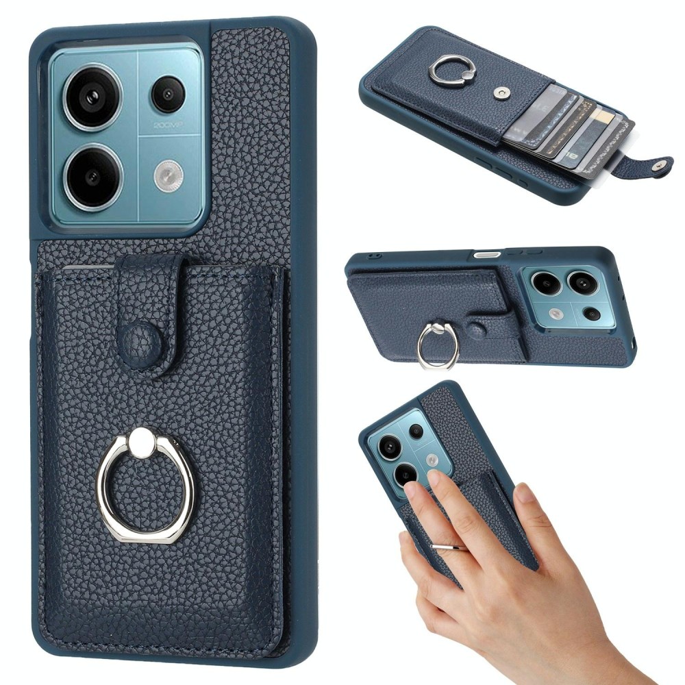 For Redmi Note 13 Pro 5G Litchi Texture Drawing Card Bag Ring Holder Phone Case(Blue)