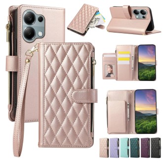 For Redmi Note 13 Pro 4G Rhombic Zipper Wallet Leather Phone Case(Rose Gold)