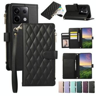 For Redmi Note 13 Pro 5G Rhombic Zipper Wallet Leather Phone Case(Black)