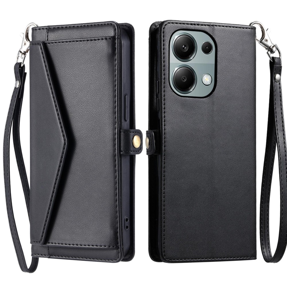 For Redmi Note 13 Pro 4G Global Wallet Multi-card Slot Leather Phone Case with Lanyard(Black)