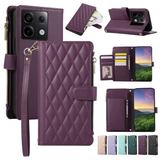 For Redmi Note 13 Pro 5G Rhombic Zipper Wallet Leather Phone Case(Deep Purple)