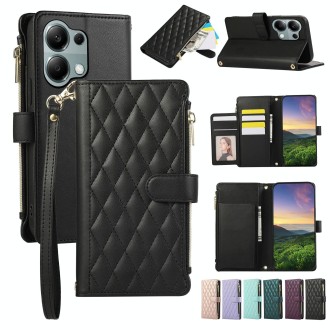 For Redmi Note 13 Pro 4G Rhombic Zipper Wallet Leather Phone Case(Black)