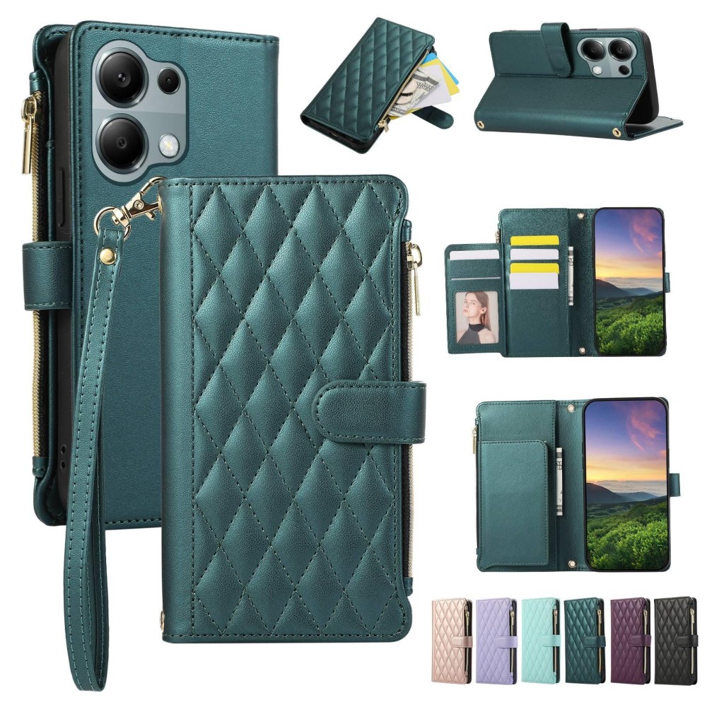 For Redmi Note 13 Pro 4G Rhombic Zipper Wallet Leather Phone Case(Green)