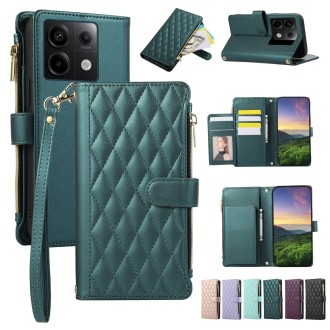 For Redmi Note 13 Pro 5G Rhombic Zipper Wallet Leather Phone Case(Green)