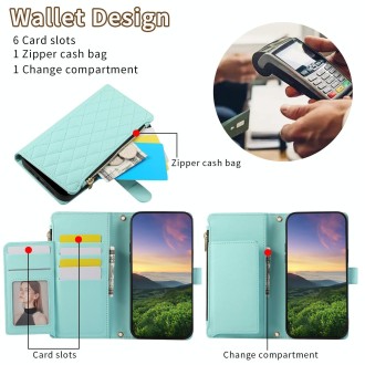 For Redmi Note 13 Pro 4G Rhombic Zipper Wallet Leather Phone Case(Cyan)