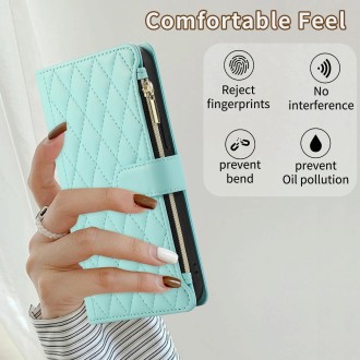 For Redmi Note 13 Pro 4G Rhombic Zipper Wallet Leather Phone Case(Cyan)