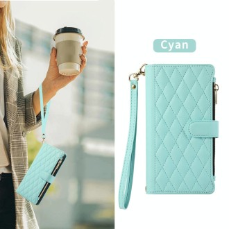 For Redmi Note 13 Pro 4G Rhombic Zipper Wallet Leather Phone Case(Cyan)