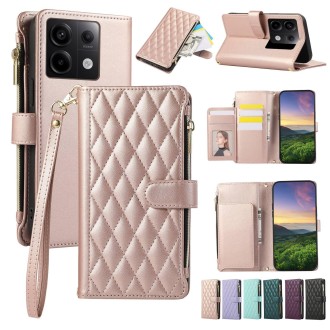 For Redmi Note 13 Pro 5G Rhombic Zipper Wallet Leather Phone Case(Rose Gold)