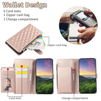 For Redmi Note 13 Pro 5G Rhombic Zipper Wallet Leather Phone Case(Rose Gold)