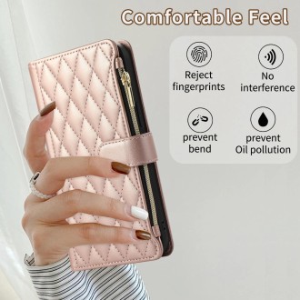 For Redmi Note 13 Pro 5G Rhombic Zipper Wallet Leather Phone Case(Rose Gold)