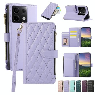 For Redmi Note 13 Pro 5G Rhombic Zipper Wallet Leather Phone Case(Purple)