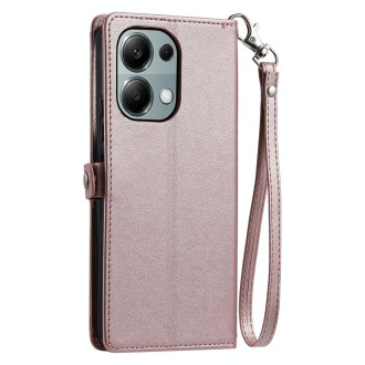 For Redmi Note 13 Pro 4G Global Wallet Multi-card Slot Leather Phone Case with Lanyard(Rose Gold)