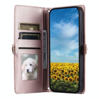 For Redmi Note 13 Pro 4G Global Wallet Multi-card Slot Leather Phone Case with Lanyard(Rose Gold)