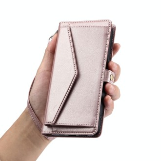 For Redmi Note 13 Pro 4G Global Wallet Multi-card Slot Leather Phone Case with Lanyard(Rose Gold)