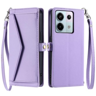 For Redmi Note 13 Pro 5G Global Wallet Multi-card Slot Leather Phone Case with Lanyard(Purple)