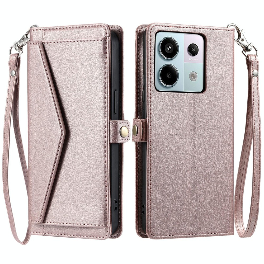 For Redmi Note 13 Pro 5G Global Wallet Multi-card Slot Leather Phone Case with Lanyard(Rose Gold)