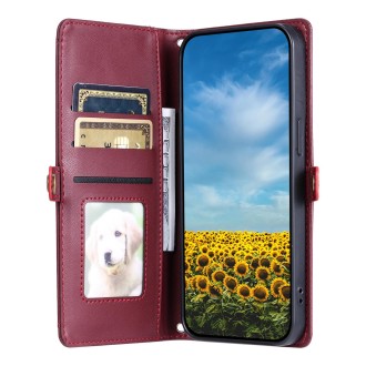 For Redmi Note 13 Pro 5G Global Wallet Multi-card Slot Leather Phone Case with Lanyard(Wine Red)