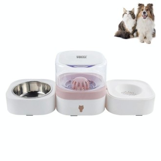 Pet Transparent Removable Washable Automatic Drinking Fountain with Stainless Steel Food Box, Specification: Single Bowl (Pink)