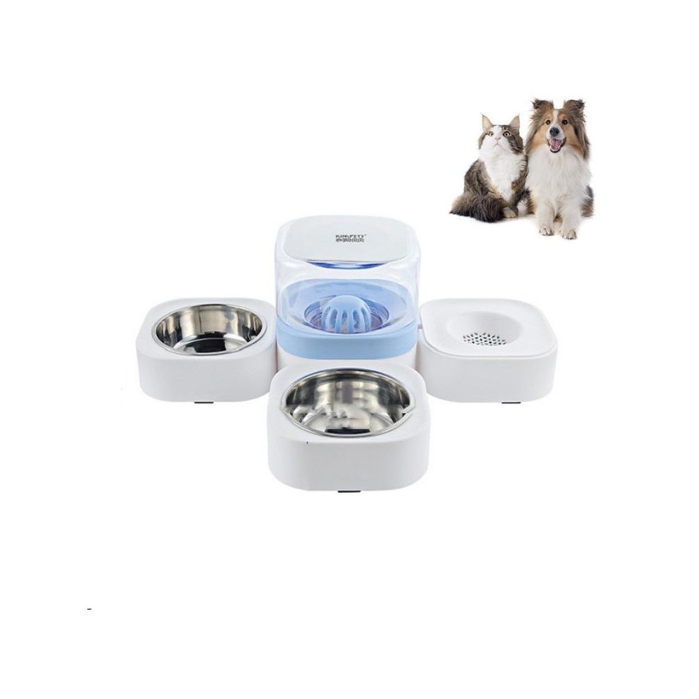 Pet Transparent Removable Washable Automatic Drinking Fountain with Stainless Steel Food Box, Specification: Double Bowls (Blue)