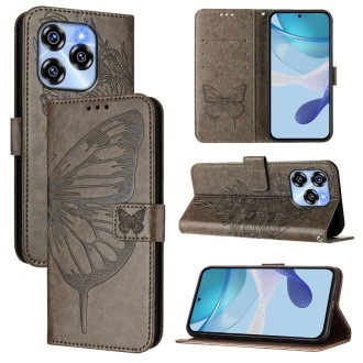 For Oukitel C50 Embossed Butterfly Leather Phone Case(Grey)