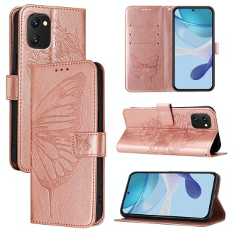 For UMIDIGI Power 7 / Power 7S Embossed Butterfly Leather Phone Case(Rose Gold)